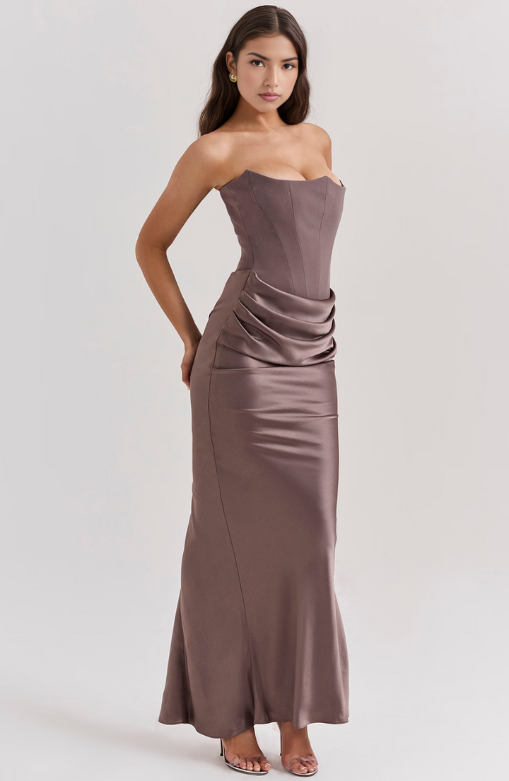 Hera - Elegant Retro Solid Color Strapless Party Dress