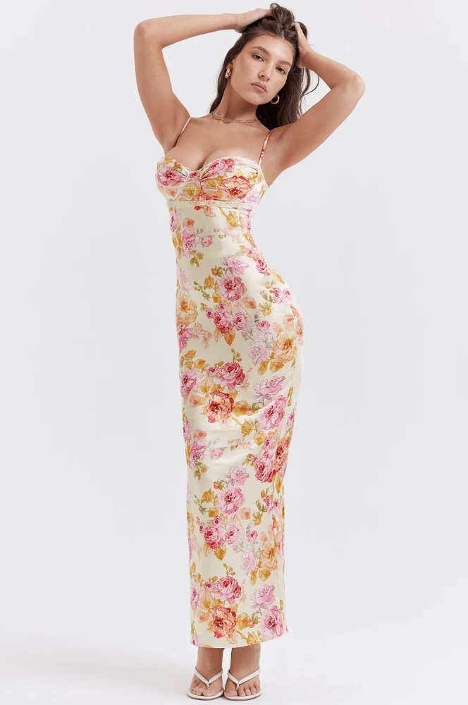 Selene - Charming Spaghetti Strap Floral Dress