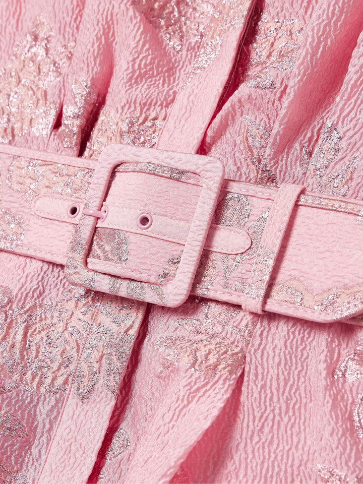 Aven - Retro Pink Lapel High Waist Dress